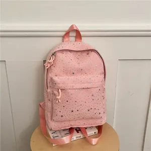 Sac à Dos en Tissu Style Coréen Ins Imprimé Étoiles pour Femmes Étudiantes Léger École Voyage Rose Blanc Noir Bleu