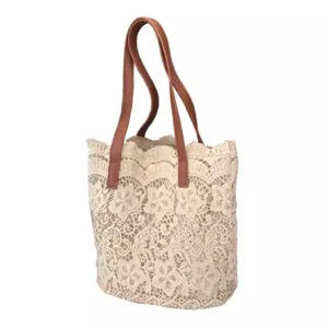 Donna borsa a spalla in pizzo grande capacità borsa casual elegante shopper bianco crema