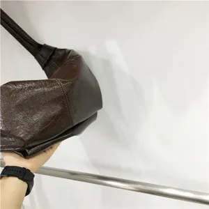 Detail view of the retro soft leather crinkled hobo dumpling bag, casual large capacity
