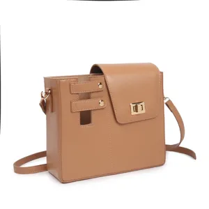 Stylish women leather crossbody shoulder bag elegant daily handbag with flap and metal lock.