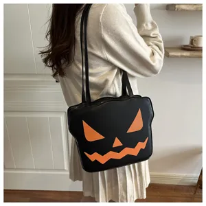 Halloween quirky pumpkin shoulder bag, fashion contrast color cartoon crossbody bag for women.