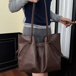 Women large capacity tote bag vintage PU leather shoulder handbag casual commute style