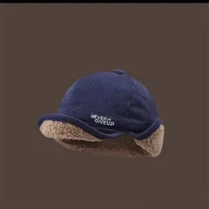 Bonnet docker chaud d'hiver pour homme en velours côtelé doublé mouton style coupe-vent