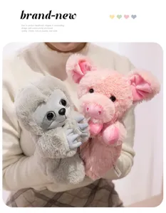 Cute jungle animal hand puppets plush sloth and pink pig toys for kids interactive play fun.