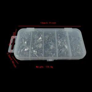 Vista detallada de la caja de almacenamiento transparente para esmerillones de pesca.