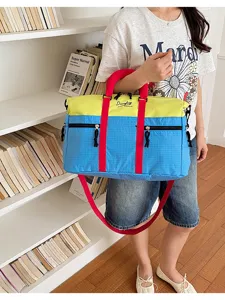 Dopamine colorblock travel duffel bag, large capacity gym sports bag, stylish crossbody bag.
