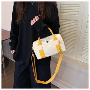 Koranische Leinwand Handtasche lässige Reise Reisetasche mit hellgelben Gurten für täglichen Gebrauch.