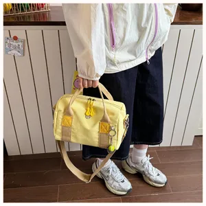 Kinder gelbe Leinwand Reise Handtasche tragbare kleine Freizeittasche fuer Outdoor Ausfluege