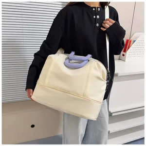 Grande borsa da viaggio con design bicolore, borsone sportivo espandibile per palestra e fitness.