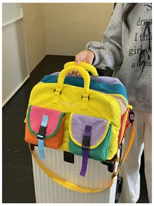 Color block travel bag for women casual fitness duffle bag lightweight sports gym bag