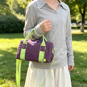 Koreanischer Stil Kinder Tragbare Kleine Handtasche Oxford-Gewebe Reisetasche Kontrast-Gurtband Sportliche Reisetasche Mit Tennisracket-Anhänger