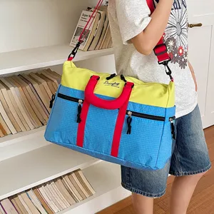 Colorblock Travel Duffel Bag Large Capacity Gym Bag Casual Crossbody Luggage Bag for Women