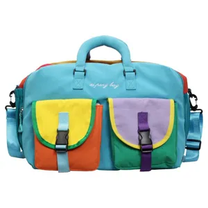Color-block travel duffel bag with wet and dry separation, lightweight fitness bag for sports.