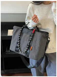 Sac de voyage à carreaux élégant grande capacité sac de sport léger fourre-tout femme