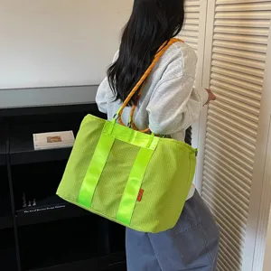 Sac cabas de voyage fitness à grille vert néon léger avec bretelles en corde pour sport quotidien