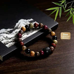 Multi-material wooden bead bracelet 8mm single circle multi-color gemstone style Zen fashion