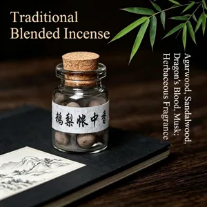 Traditional handmade incense balls in glass jar, ancient formula scent pills for home use.