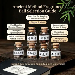 Traditional handmade incense pills set, various natural scents in glass jars for calm.