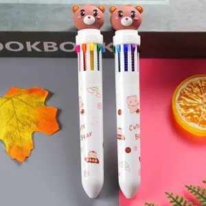 Stylo à bille mignon ours de dessin animé 10 couleurs multi couleur outil d'écriture étudiant