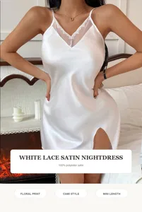 Mujer blanco encaje saten camison sexy tirantes ropa de dormir vestido de verano.