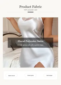 Mujer vestido de noche sexy de satén con ribete de encaje y abertura lateral muy cómodo.