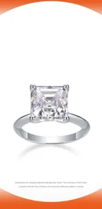 Close-up of square moissanite ring prong setting detail showing brilliant gemstone fire.