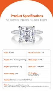 Stunning 5.0ct princess cut moissanite ring in sterling silver, classic design for men and women.