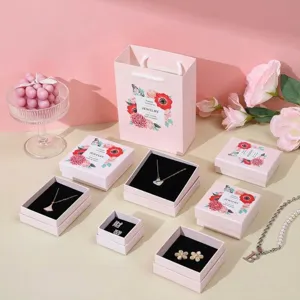 Pastoral Floral Jewelry Gift Boxes Pink Blue Marble Pattern Jewelry Box With Sponge Lining For Ring Necklace Earrings Packaging Gift Bags