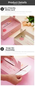 Détail de boîte de pâtisserie en papier rose, carton écologique, montage facile pour desserts.