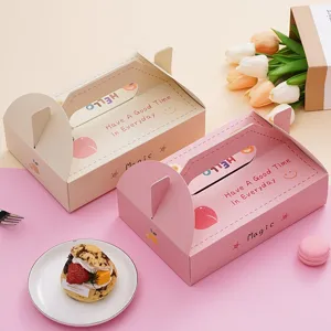Boîte d'Emballage de Dessert Portative Avec Motif de Pêche Carton Blanc Boîte de Boulangerie Pour Macaron Gâteau Biscuit Sac Cadeau