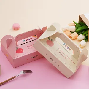 Boîte d'emballage en papier pour macarons, biscuits et pâtisseries avec design de pêche.
