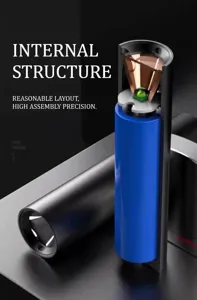 Detailed view of flashlight internal structure, showing high-precision LED and battery.