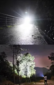 Outdoor strong flashlight lighting scene detail showing high brightness and long beam distance at night.