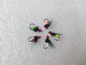 Hand-tied fly fishing lures 5-pack trout bass artificial insect bait with colorful beads hooks.