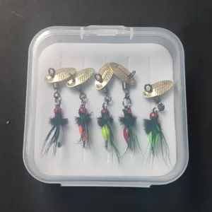 5-pack trout fishing lures spoons kit with box, micro spinnerbaits fly fishing hooks.