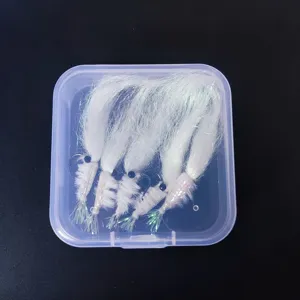 Boxed white artificial shrimp fishing lures set fly fishing hooks soft bait tackle equipment
