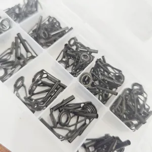 Zwarte visgidsringen en topringen set, 1.6-5.0mm zeestok reparatie accessoires kit.