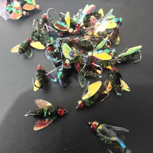 Anzuelos de pesca con mosca biónicos alas brillantes cebos de insectos artificiales para trucha