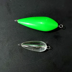 Fishing casting bubble floats set, streamlined water drop design with steel rings for lure fishing.