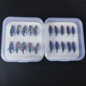 Fly fishing flies trout nymph lures set in transparent storage boxes, 20pcs artificial bait