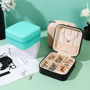 Tragbare PU Leder Schmuckschatulle Mini Reise Schmuck Organizer Mit Reißverschluss Ringe Ohrringe Halter Display Etui