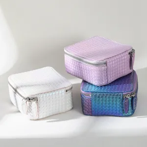 Tragbare Mini Reißverschluss Schmuckschatulle Set, elegantes Leder Etui für Ohrringe Ringe.