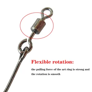 Angelschwivel Verbinder Detail mit reibungsloser Rotation und starker Zugkraft für Angelausrüstung.