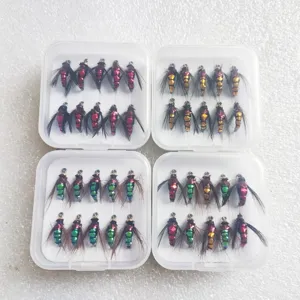 Señuelo de Pesca con Mosca Biónico Cebo de Insecto Artificial Pluma Gancho de Metal Micro Conjunto de Aparejos de Pesca al Aire Libre