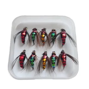 Set de moscas de pesca artificiales con caja de almacenamiento para equipo de pesca deportiva