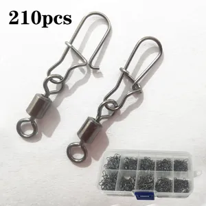 210pcs Fishing Swivels Snaps Rolling Swivel Interlock Snap Lure Connector Tackle Accessories