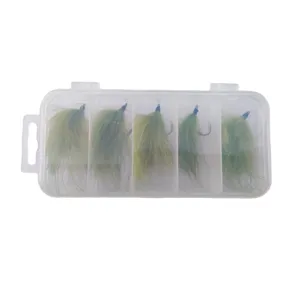 Juego de señuelos de pesca de pluma verde con caja de almacenamiento transparente