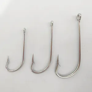 Stainless Steel Long Shank Ringed Sea Horse Hooks Barbed Fishing Hooks With Hole Saltwater Fishing Tackle