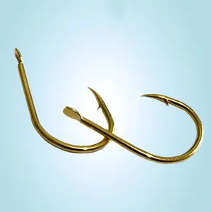Gold barbed fishing hooks set, durable carbon steel spade end iseni hooks for freshwater fishing tackle.
