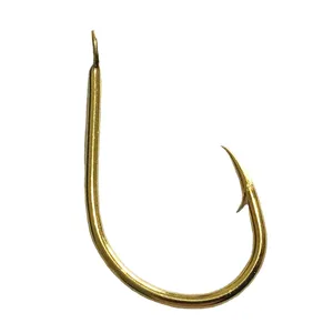 Gold barbed fishing hook single pack durable metal saltwater freshwater tackle accessory tool.